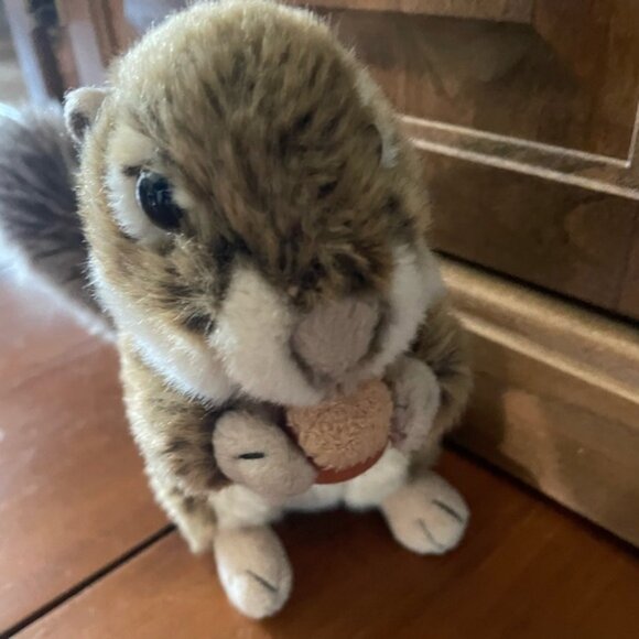 Plush 7” Squirrel Toy Standing Holding Nut Bushy Tail - Picture 8 of 10